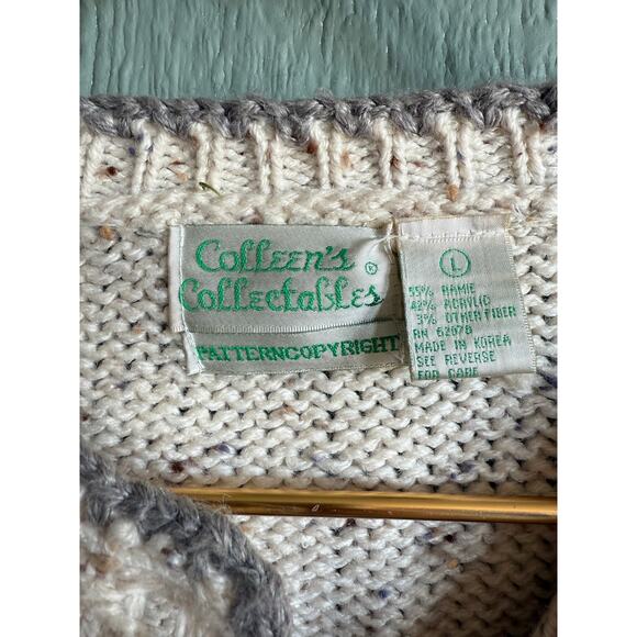 Vintage 80s Floral Embellishment Hand Knit Cardigan, Large - Picture 5 of 6